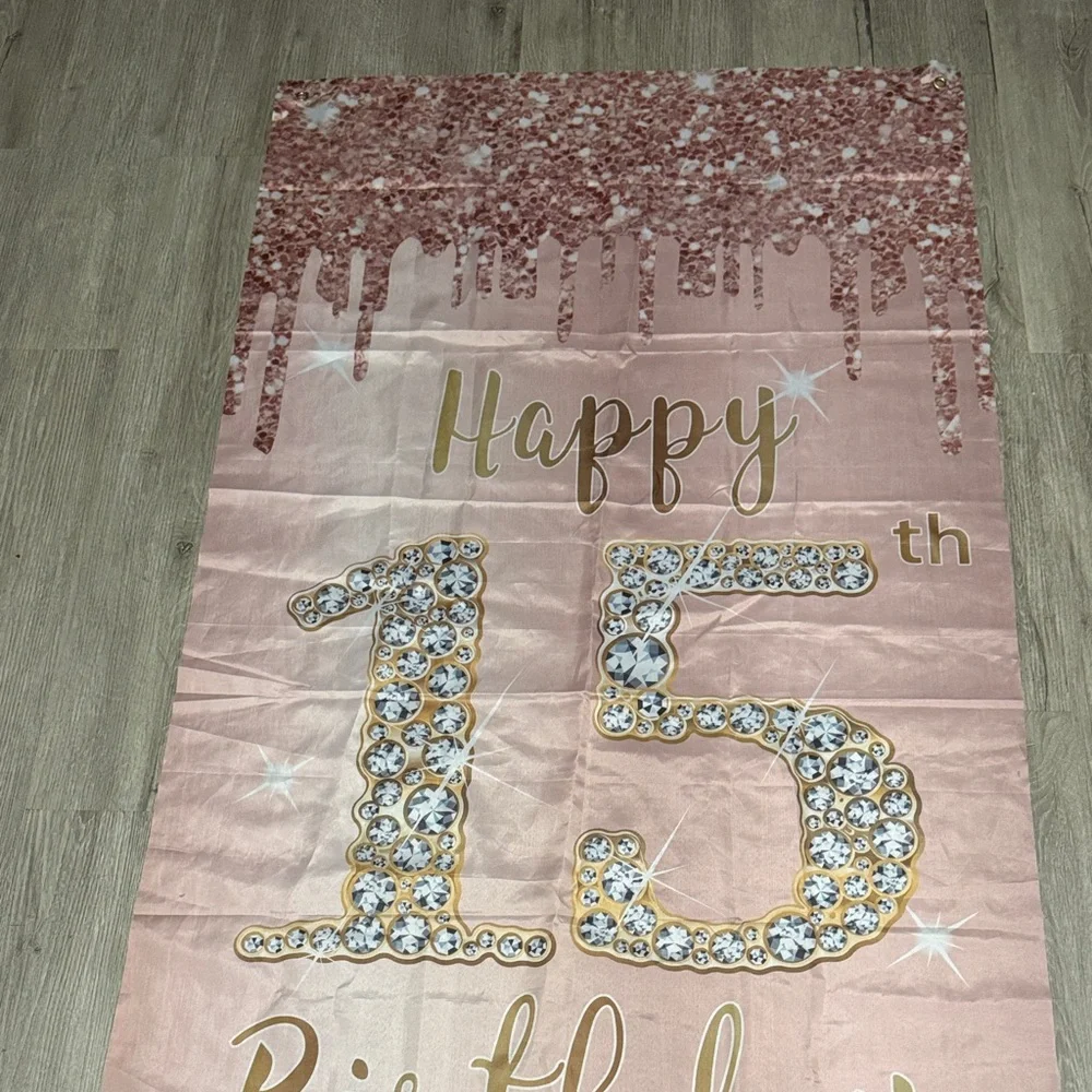 ***2/$15*** Pink and Gold Happy 15th Birthday Banner